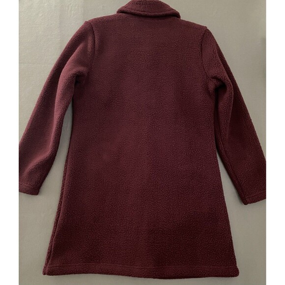 Denim‎ & Co Sherpa Jacket Womens Size XXS Dark Burgundy Long Length Warm Button - Picture 7 of 14